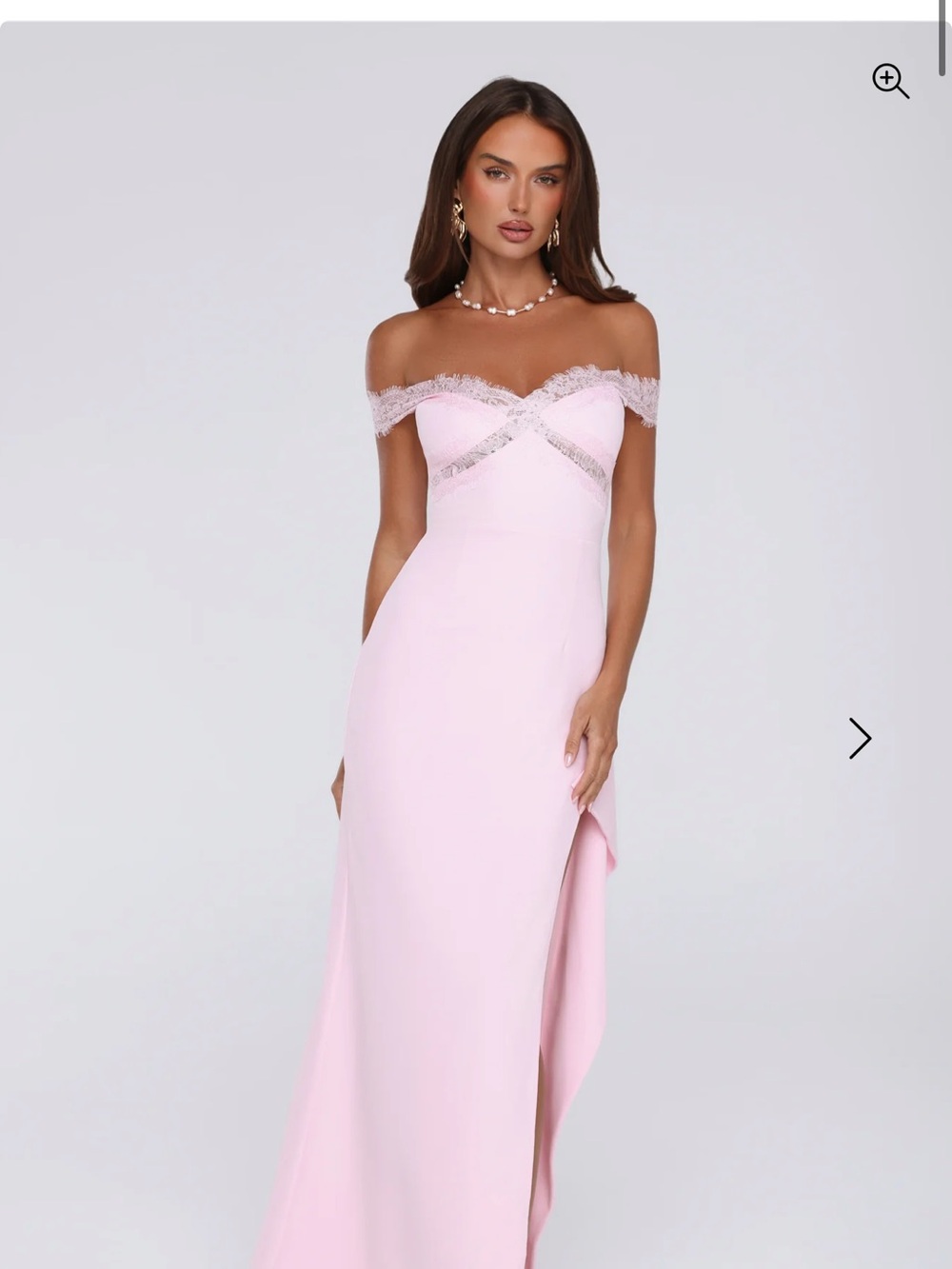 Hello Molly Blush Off-the-Shoulder Lace Trim Gown
